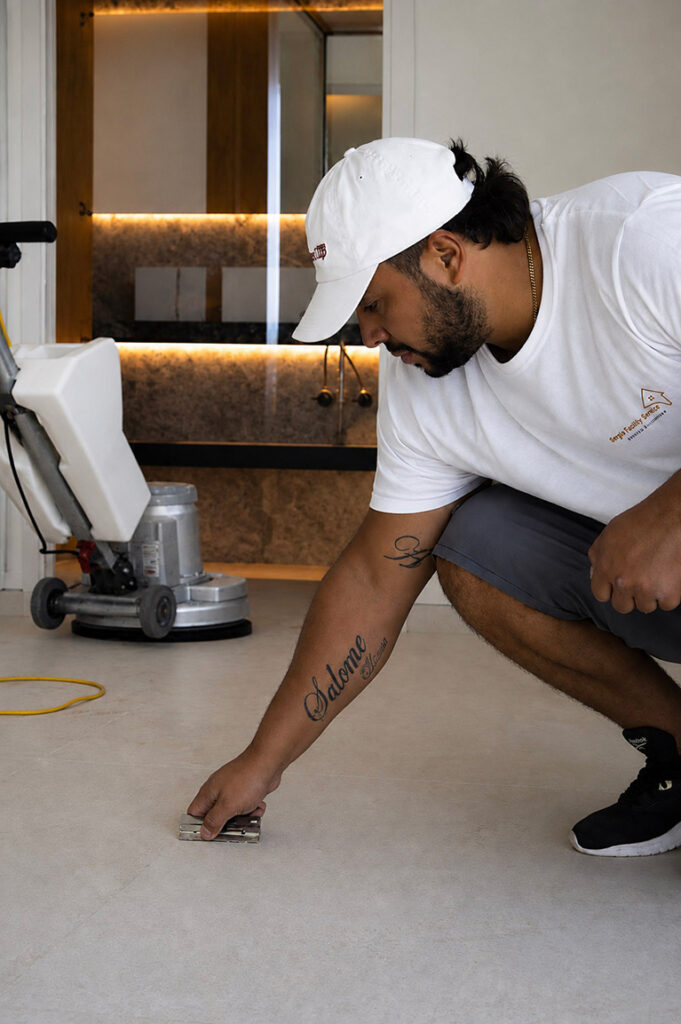 Sergio Facility Service carrying out professional floor cleaning and detailed maintenance at a property in Marbella.